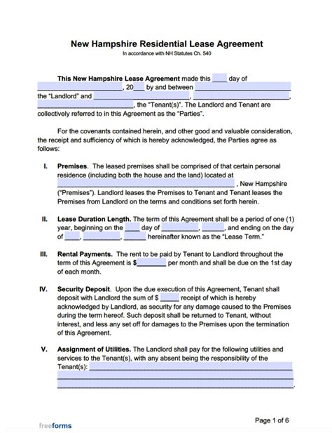 Free New Hampshire Standard Residential Lease Agreement Template Pdf