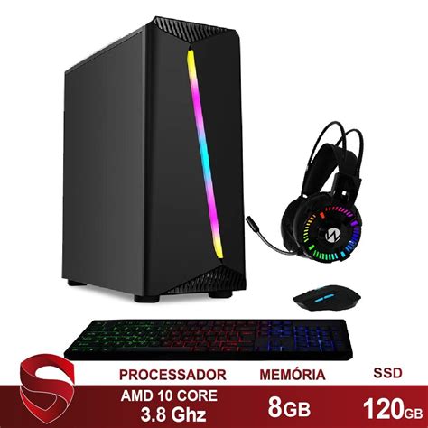 PC Gamer AMD 10 Core CPU 3 8Ghz 8GB Placa de vídeo Radeon R5 2GB SSD