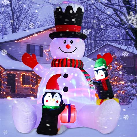 Airfun 7ft Large Christmas Inflatable Snowman And Penguin Rotating