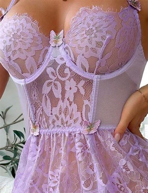 Purple Lace Lingerie Set Etsy