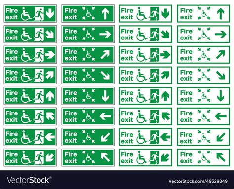 Fire exit signs set of emergency Royalty Free Vector Image