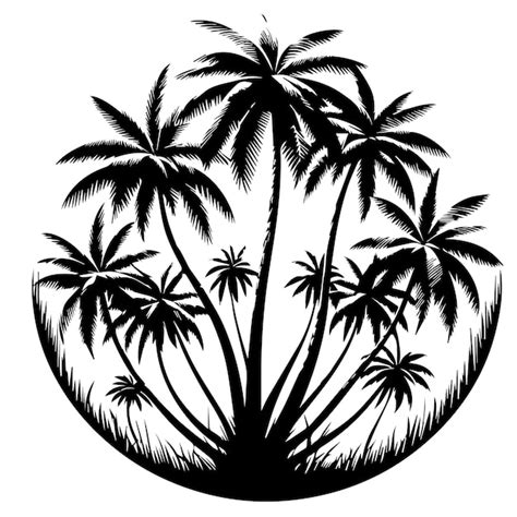 Un Dibujo En Blanco Y Negro De Palmeras Con Palmeras En El Fondo