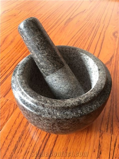 Granite Mortar and Pestle for Kitchen Use, Snow in Black Granite ...