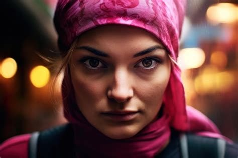 Premium Photo A Woman With A Pink Head Scarf