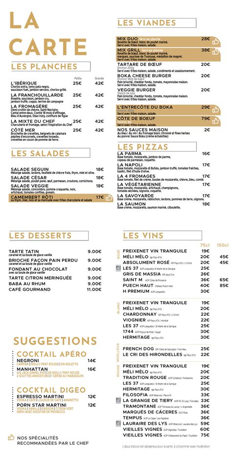 LE BOKA MENU Marseillan Plage