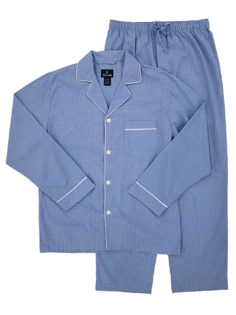 Stafford Stafford Mens 2 Piece Blue Plaid Woven Sleepwear Pajama Set