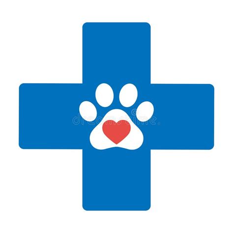 Logo De La Cruz Médica Veterinaria Con Pata De Perro Y Corazón Con