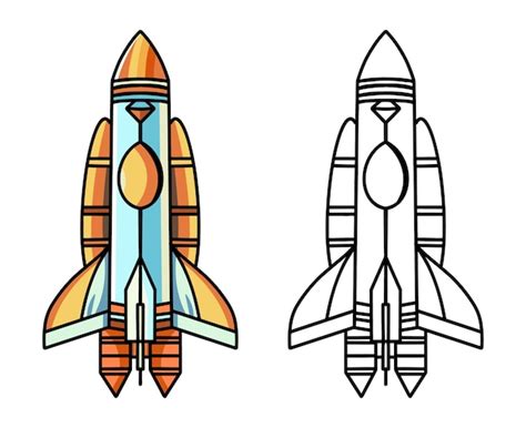 Premium Vector | A drawing of a rocket with a space ship on the side.