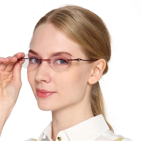 Reading Glasses Women Rimless Rhinestone Purple Lens Presbyopic Glasses For Reader Anti Fatigue