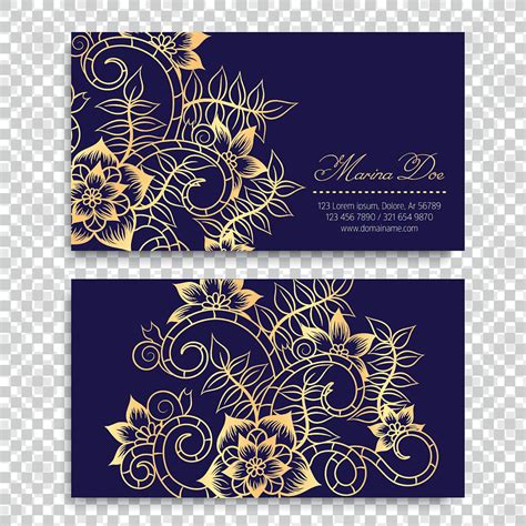 Blue And Gold Floral Business Card Design Png Pngwing