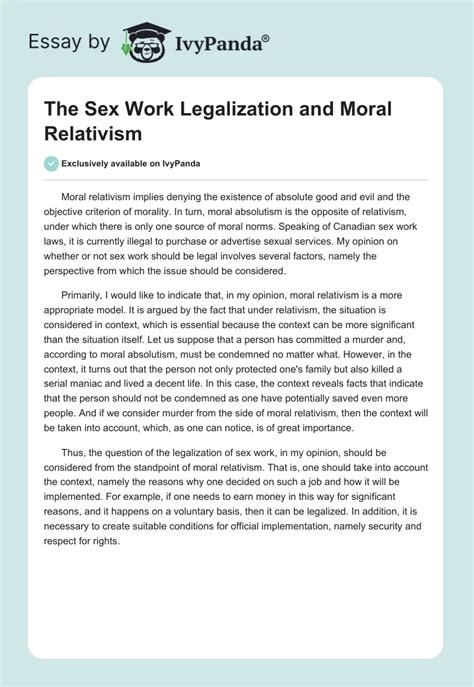 The Sex Work Legalization And Moral Relativism 311 Words Essay Example