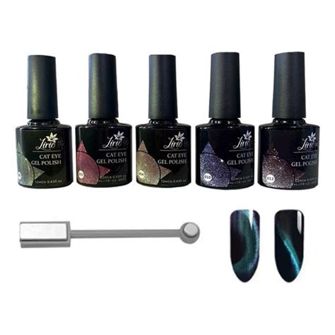 Kit 5 Esmaltes Olho De Gato CAT EYE Efeito Magnético Imã Brilho