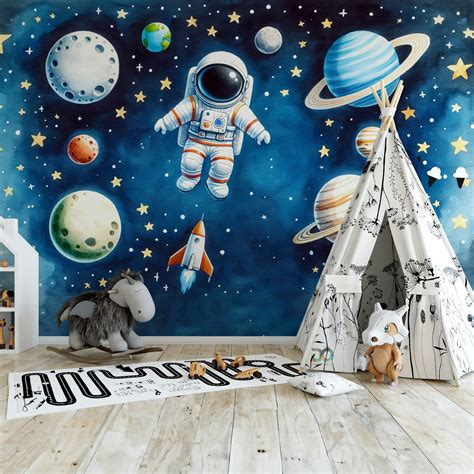 Space and Astronaut Kids Room Wallpaper. Digital Printing, Can Be ...