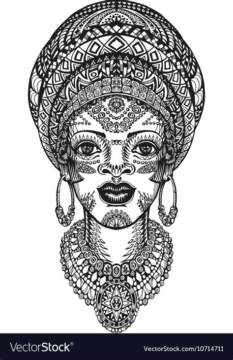 Beautiful African Woman In Turban Hand Drawn Vector Image