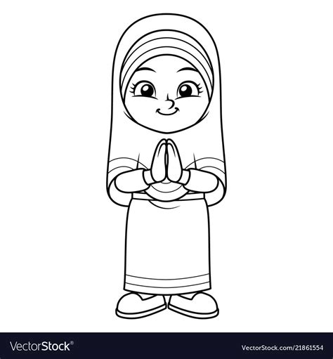 Moslem Girl Greeting Salaam Ramadan Bw Royalty Free Vector