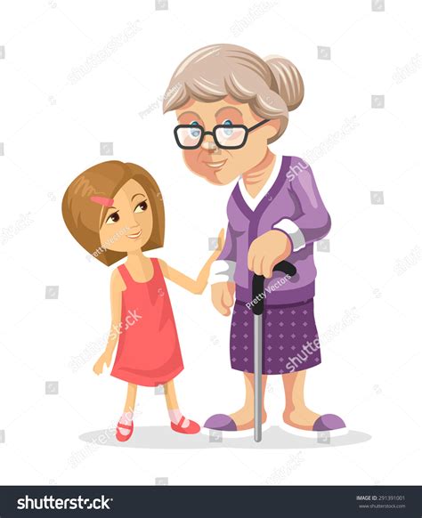 Grandmother Granddaughter Vector Flat Illustration Vector Có Sẵn Miễn