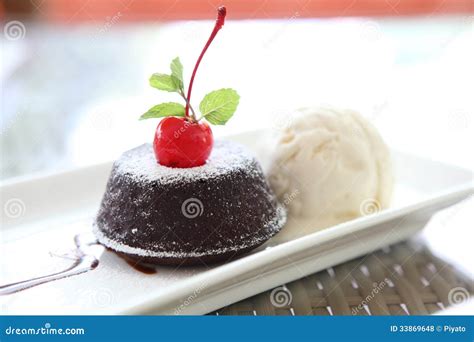 Chocolate Lava Cake with Ice Cream Stock Photo - Image of fruit ...