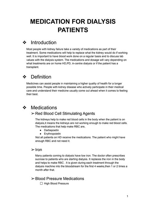 SOLUTION: Medication for dialysis patients - Studypool