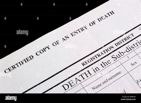 Death Certificate Banque De Photographies Et Dimages à Haute