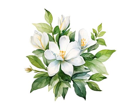 Jasmine Flowers Digital Watercolor Png In Folk Art Flowers