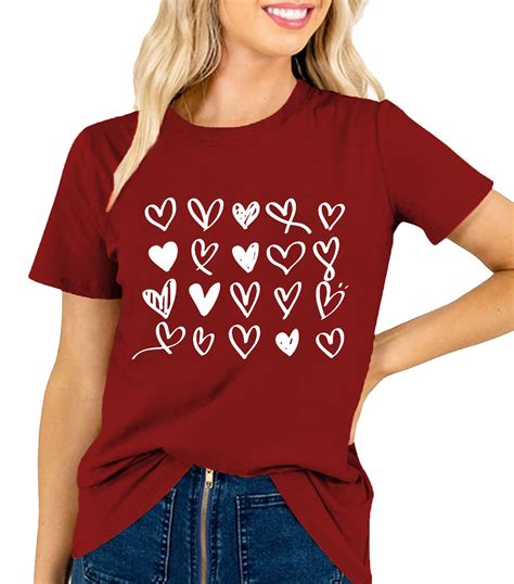 Valentines Day T Shirts For Women Cute Heart Print