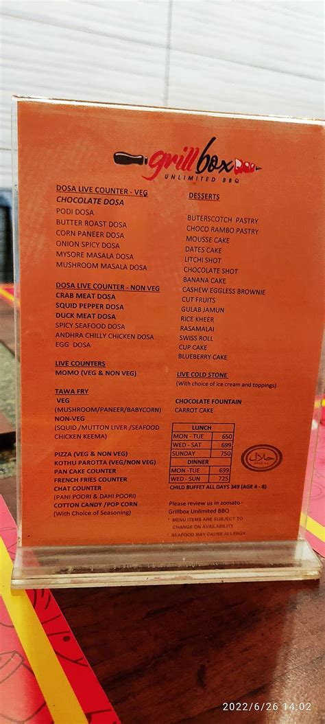 Menu At Grill Box R K Salai Chennai 25