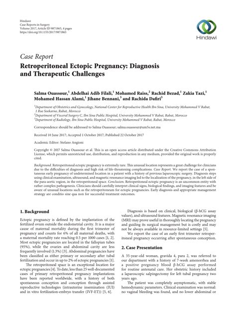 (PDF) Retroperitoneal Ectopic Pregnancy: Diagnosis and Therapeutic Challenges