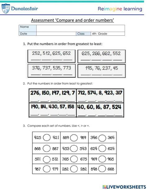 Compare And Order Worksheet Live Worksheets