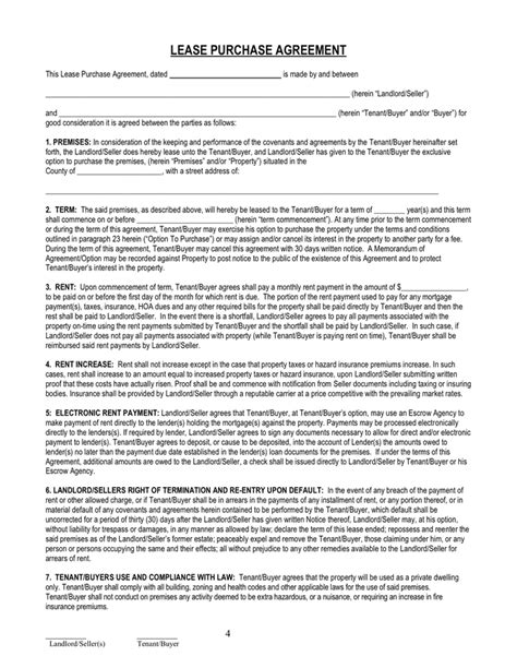 Residential Lease Purchase Agreement In Word And Pdf Formats