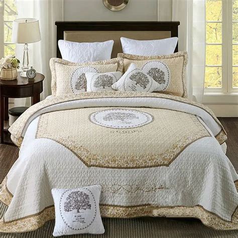 100%Cotton Bedspread Embroidery Quilt White Bed Cover Set Super Soft ...