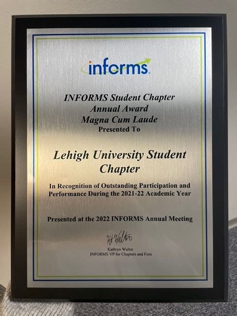 Lehigh Ise Graduate Student Chapter Won A Magna Cum Laude Award