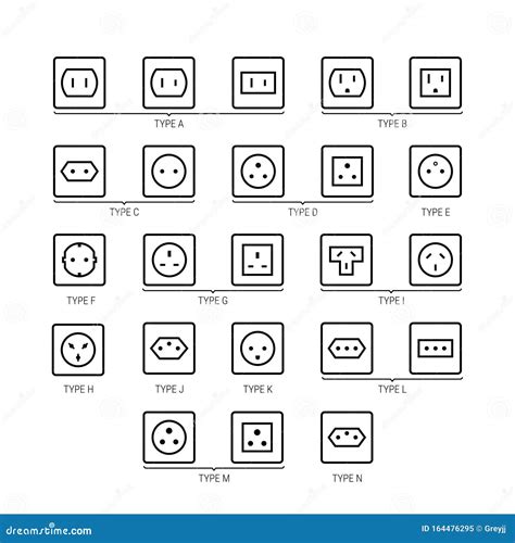 Electrical Socket Types Icons in Thin Line Style Stock Vector ...