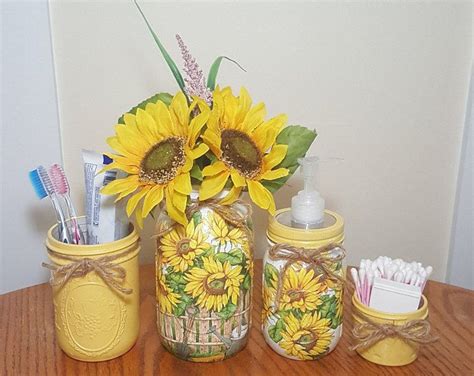 Sunflowers Are In Mason Jars With Toothbrushes