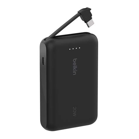 Batería externa Belkin 10K de 20 W con cable USB C integrado negro