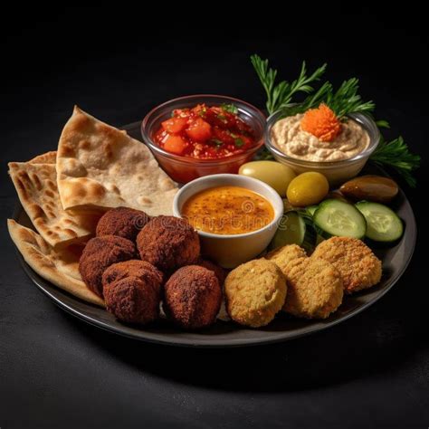 Traditional Arabian Appetizer Platter with Falafel, Hummus, Olives, and ...