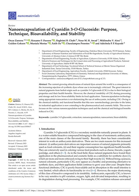 PDF Nanoencapsulation Of Cyanidin 3 O Glucoside Purpose Technique