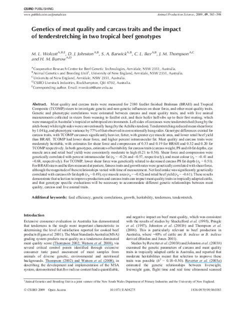 Pdf Genetics Of Meat Quality And Carcass Traits And The Impact Of