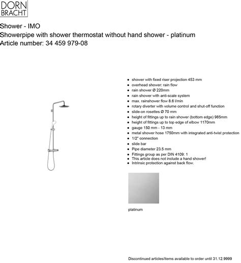 Imo Showerpipe With Shower Thermostat Without Hand Shower Platinum