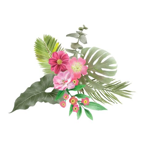 Hand Drawn Tropical Floral Sticker Collection 24959936 PNG