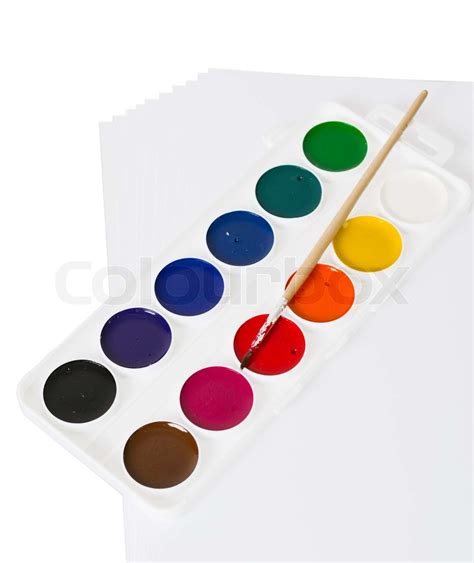 aquarellfarben auf einem weissen hintergrund stock bild colourbox