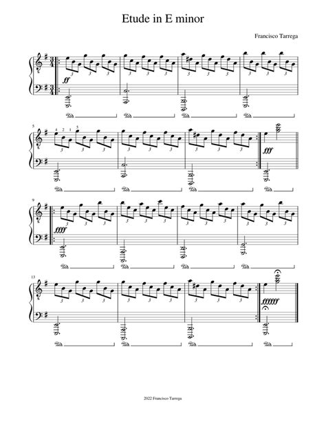 Etude In E Minor Francisco Tárrega Etude In E Minor Sheet Music For