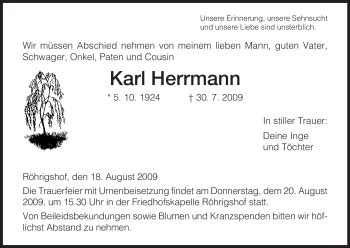 Traueranzeigen Von Karl Herrmann Trauer Hersfelder Zeitung De