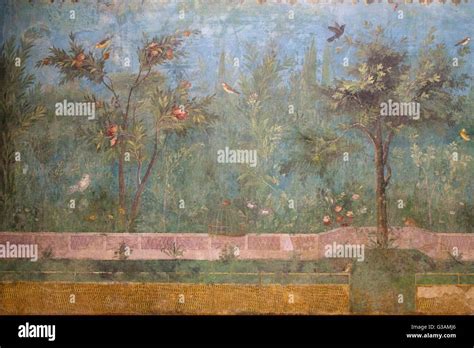 Painted Garden Of The Villa Of Livia 20 30 Bc With Birds And Apple