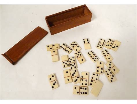 Old Miniature Domino Game Box Wooden Box Bone Tokens Th Century