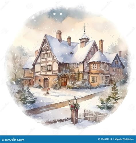 Christmas House Decoration in the Snow Drawing and Watercolor Stock Illustration - Illustration ...