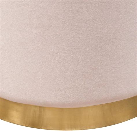 Sorbet Round Accent Ottoman In Blush Pink Velvet With Gold Metal Band