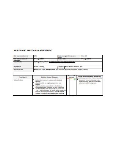 Safety Risk Assessment - 11+ Examples, Format, Pdf