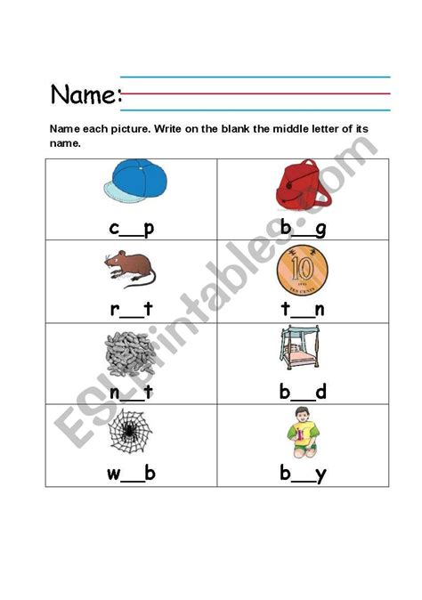 English Worksheets Cvc Medial Sound