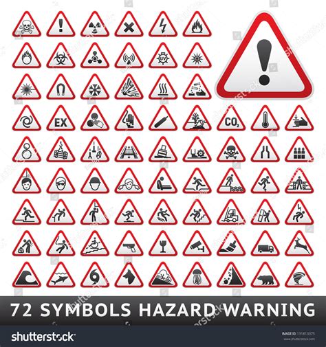 Triangular Warning Hazard Symbols Big Red Stock Vector 131813375