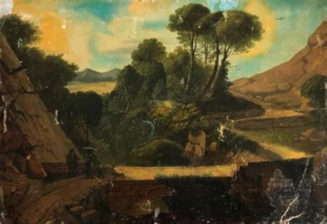 Paysage Anim Huile Sur Toile Xix Restaurer Ecole Italienne